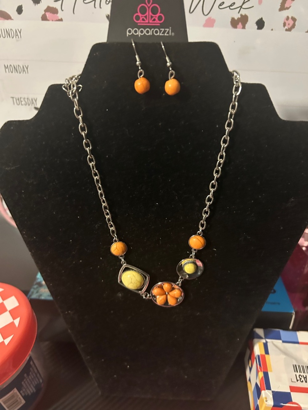 paparazzi Orange and Yellow Bead Mixed-Metal Necklace & Earring Set